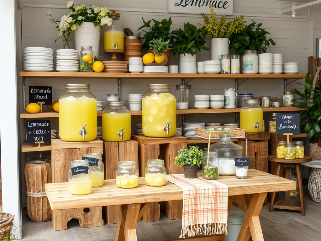 Backyard setup with comfortable seating and a lemonade station
