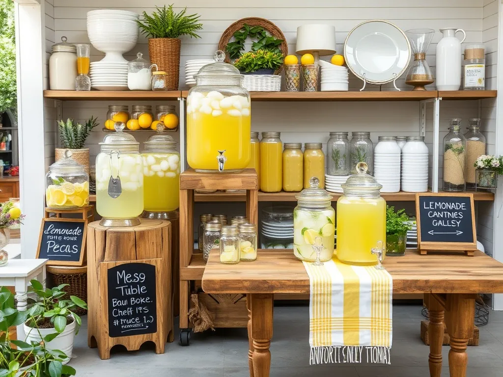 A long communal table set for a lemonade tasting event